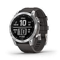 Garmin fenix 7, adventure smartwatch, rugged outdoor watch with GPS, touchscreen, health and wellness features, silver with graphite band - 010-02540-00