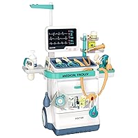 Doctor Kit for Toddlers 3-5, Medical Kit Mobile Cart with Sound and Light Functions, Doctor Play Set for Kids Birthday Gift