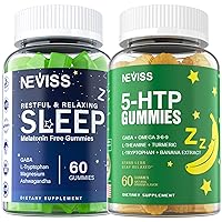 Melatonin Free Sleep Aid Gummies + 5-HTP Gummies for Adults , with GABA, L-Theanine, L-Tryptophan, Magnesium, Ashwagandha, Turmeric - Non-Habit Forming, Banana Extract Help for Deep Relaxation, Calm