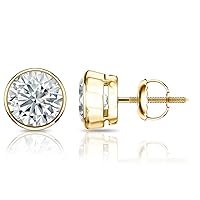 1/4 to 2 Carat Diamond Round Stud Earrings in 14k Yellow or White Gold (H-I, I2-I3, cttw) Bezel Set Screw Back by Diamond Wish