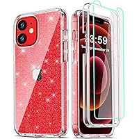 COOLQO Compatible for iPhone 12 /iPhone 12 Pro Case, with [2 x Tempered Glass Screen Protector] Clear Glitter Sparkle 360 Full Body Coverage Silicone 3in1 Shockproof Protective Phone Cover