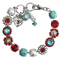 Mariana Rhodium Plated Happiness Large Floral Crystal Mosaic Statement Bracelet, Multi Color Red Blue 4045/1M2 M1126ro