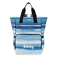 Blue Wave Ocean Custom Diaper Bag Backpack Personalized Name Baby Bag for Boys Girls Toddler Multifunction Maternity Travel Back Pack for Mom Dad with Stroller Straps