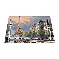 Placemats Set of 6 Non-Slip Heat-Resistant Wipeable Woven Spring Placemats for Dining Table Mats Outdoor-Romantic Paris Eiffel Tower