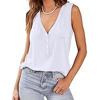 XIEERDUO Womens Summer Sexy Deep V Neck Tank Top Loose Fit Sleeveless Button Casual Henley Shirts