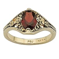 PalmBeach Yellow Gold-plated Antiqued Oval Cut Genuine Red Garnet Vintage Style Ring Sizes 5-10