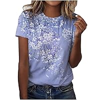 Women's Short Sleeve Crew Neck Tshirts Casual Floral Print Summer Tops Oversized Tees Shirt Loose Tunic Pullover Blouse