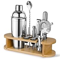 Cocktail Shaker Set with Stand, 12 Piece Bartender Kit Stainless Steel Bar Tools Set with All Bar Accessories, Home Drink Mixer Set with Martini Shaker Jigger Muddler Strainer Liquor Pourers