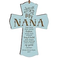 LifeSong Milestones Personalized Family Keepsake Wooden Cross Decorative Ornament Gift for Nana from Family 4” x 6” (Blue)