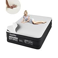 OlarHike Signature Collection Queen Air Mattress with Built in Pump,18” Luxury Air Mattress with Silk Foam Topper for Camping, Home & Guests, Fast & Easy Inflation/Deflation Airbed Black