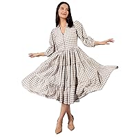 Women's Cotton Checkered Midi Dress