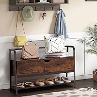Lift Top Box, Industrial Style Storage Organizer, Shoe Bench Rack for Entryway, Hallway, Bedroom, Living Room, Smoked Wood