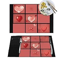 4 PCS Placemats Set Valentine's Day Photo Collage Woven Place Mats for Dining Table Heat Resistant Table Mats Non-Slip Place Mats for Kitchen Washable PVC Vinyl Place Mats