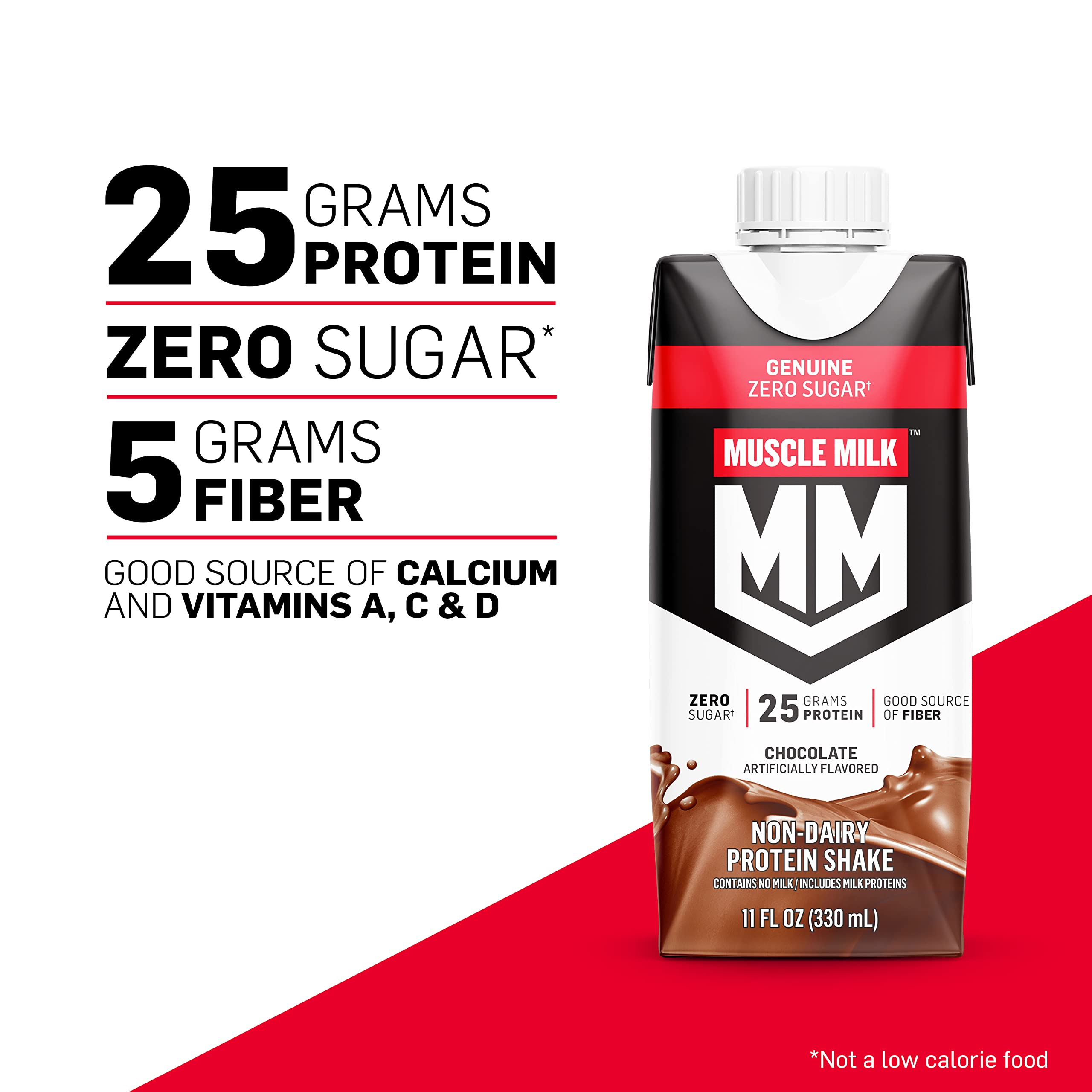 Muscle Milk Genuine Protein Shake, Chocolate, 11 Fl Oz Carton, 12 Pack, 25g Protein, Zero Sugar, Calcium, Vitamins A, C & D, 5g Fiber, Energizing Snack, Workout Recovery, Packaging May Vary