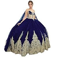 Luxurious Quinceanera Dresses with Cape Robe See Through Waist Prom Formal Dress Gold Embroidered