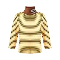 Kids Boys Girls Turtleneck Long Sleeves T-Shirts Striped Fleece Thermal Tops Tee Shirts
