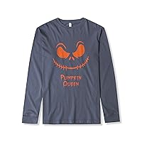 Ma Croix Mens Halloween Graphic Jack-O-Lantern Smile Orange Pumpkin Queen Dye Lightweight Long Sleeve Tee Shirt