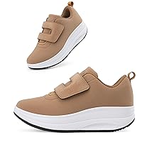 Velcro Platform Sneakers for Women Comfortable | Wedge Rocker Bottom Walking Shoes Supportive | Extra Wide Width 2 Inch Thick Sole Adjustable Closure
