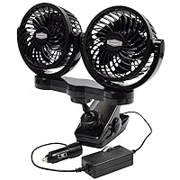 RoadPro RPSC8572 12-Volt Dual Fan with Mounting Clip, Black, 10X7X12