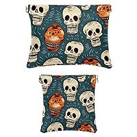 Skull Bowling Cosmetic Travel Bag Squeeze Top Reusable Small Makeup Pouch Lipstick Bag for Girls Women, 2Pcs Leather Portable Waterproof Coin Organizer for Jewelry Purse