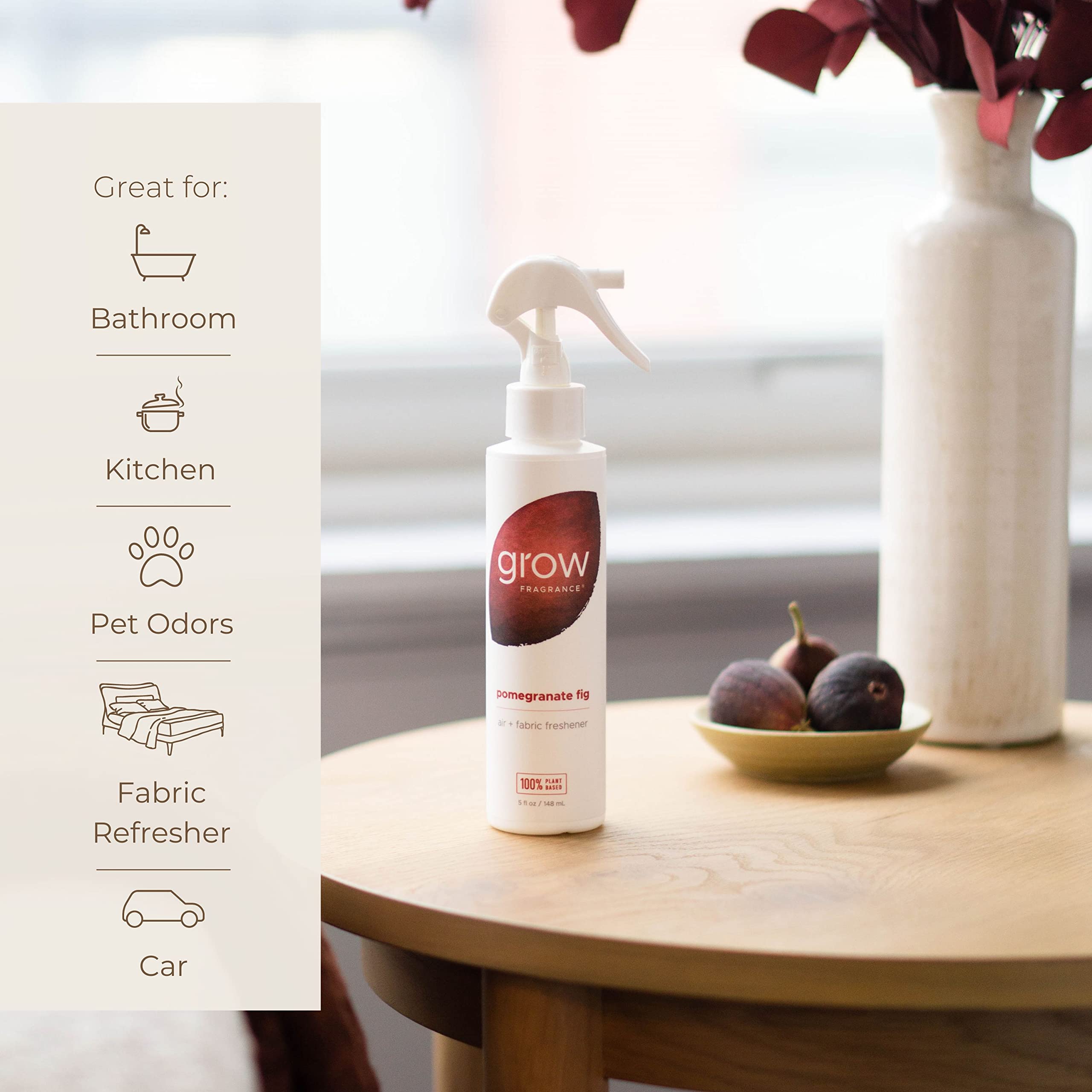 Grow Fragrance - Certified Non Toxic, 100% Plant Based Fabric and Room Air Freshener Spray. Made with All Natural Essential Oils -Pomegranate Fig Scent - Great Deodorizer Odor Eliminator