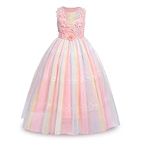Rainbow Flower Girl Lace Dress for Kids Wedding Bridesmaid Pageant Party Prom Formal Ball Gown Princess Tulle Dresses