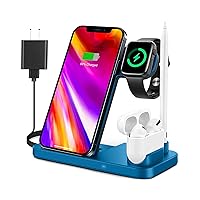 4 in 1 Wireless Charging Station, Fast Travel Magnetic Charger Stand for iPhone 15, 14,13,12,11/Pro/Max/Plus, X,XR, XS/Max,SE, Compatible with Airpods 3/2/Pro/Watch/Pencil with Adapter(Blue)