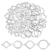 UNICRAFTALE 80Pcs Metal Oval/Square/Rhombus/Flat Round Links Connectors Charms 201 Stainless Steel Jewelry Connector Charms 1.6mm Hole Double Hole Charms for Bracelets Necklace Making