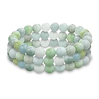 Bling Jewelry Unisex Stackable Set Of 3 Gemstone Round Bead 8MM Stretch Bracelet For Women Teen Men Multi Strand Stacking Adjustable