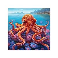 Ocean Beach Nautical Theme Underwater Octopus Quote Canvas Wall Art Prints Coral And Sea Fish Family Wall Art Decorative Home Decor Picture for Living Room Bedroom Dining Room Custom Decoration 12x12