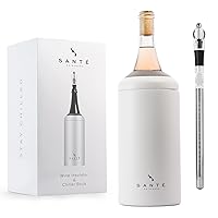 Wine Chiller Bucket & Stick - Keeps Wine & Champagne Chilled For Hours - Perfect Gift For Wine Lovers - Portable - Drip-Free Pourer and Aerator - Fits Most 750ml Bottles (White)