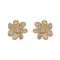 0.50 CTW Natural Uncut slice diamond polki tinny simple floral stud earrings - 925 sterling silver 14K Gold plated