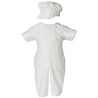 Baby Boys Size 0-3M White Silk Christening Baptism Outfit Set With Hat