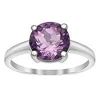 4.15 Ctw Round Cut Prong set Amethyst gemstone Solitaire 925 Sterling Silver Wedding Ring