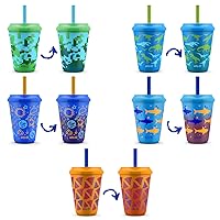 Ello Kids Plastic Reusable 12oz Chameleon Color Changing Cups With Twist on Lids and Straw