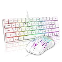 RedThunder 60% Gaming Keyboard and Mouse, Ultra Compact 61 Keys RGB Mini Backlit Keyboard Lightweight 7200 DPI Optical Honeycomb Mouse RGB Gaming Kit for PC PS5 Xbox Gamer (White)