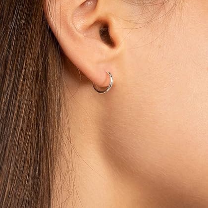 Sterling Silver Hoop Earrings for Women Men Girls, Hypoallergenic Cartilage Earring Endless Small Hoop Earrings Set, 3 Pairs Tragus Earrings (8mm/10mm/12mm)