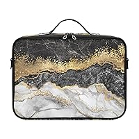 Golden Black Marble Cosmetic Bag for Women Travel Toiletry Bag with Handles Shoulder Strap Makeup Bag Makeup Cosmetic Case Organizer for Women Makeup Beginners Journey