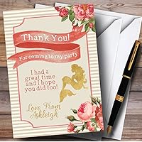 Stripy Floral Pink Gold Mermaid Party Thank You Cards