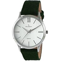 Peugeot Women's Casual Watch, Contemporary with Silver Slim Case and Matching Canvas Wool Wrist Strap