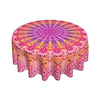 Mandala Flower Round Tablecloth Thicken Desk Cloth Washable Table Cover Table Cloth for Kitchen Daily Dinning Party Tabletop Decor 60 Inch