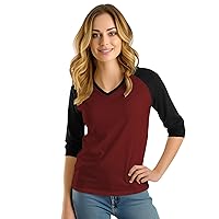 Decrum 3/4 Length Sleeve Womens Tops - V Neck Raglan Sleeves Trendy Fashion Baseball Shirt Women