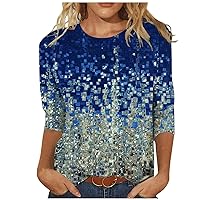 T Shirts for Women,Plus Size Tops for Women 3/4 Length Sleeve Womens Tops Crew Neck Vintage Print Graphic Shirt