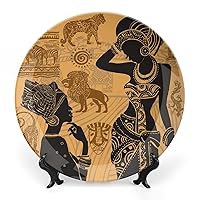 African Tribe Black Woman Bone China Decorative Plate with Display Stand Dinner Plates Crafts for Home Office Decor