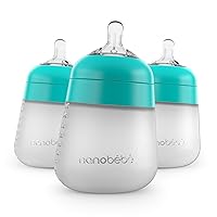Nanobebe Flexy Silicone Baby Bottles, Anti-Colic, Natural Feel, Non-Collapsing Nipple, Non-Tip Stable Base, Easy to Clean - 3-Pack, Teal, 9 oz