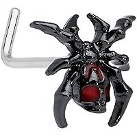Body Candy Womens 20G 316L Steel L Shaped Nose Ring Red Accent Spider Nose Stud Body Piercing Jewelry 1/4