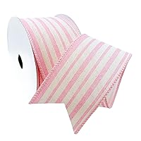 Morex Ribbon Wired Linen Spring Cabana Stripes Ribbon, 2.5 inches by 10 Yards, Pink, 7579.60/10-020