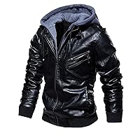 Men'S Leather Jacket Winter Vintage Zipper Hoodie Color Imitation Leather Coat