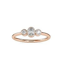Certified 3 Stone Engagement Ring Studded with 0.11 Ct IJ-SI Side Natural Diamond & 0.15 Ct Center Oval Moissanite Diamond in 14K White/Yellow/Rose Gold for Women on Her Birthday Party