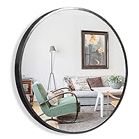 NeuType Round Mirror Circle Mirror Metal Framed Wall Mirror Large Vanity Hanging Decorative Mirrors for Bathroom, Bedroom, Living Room, Entryway (Black, 28
